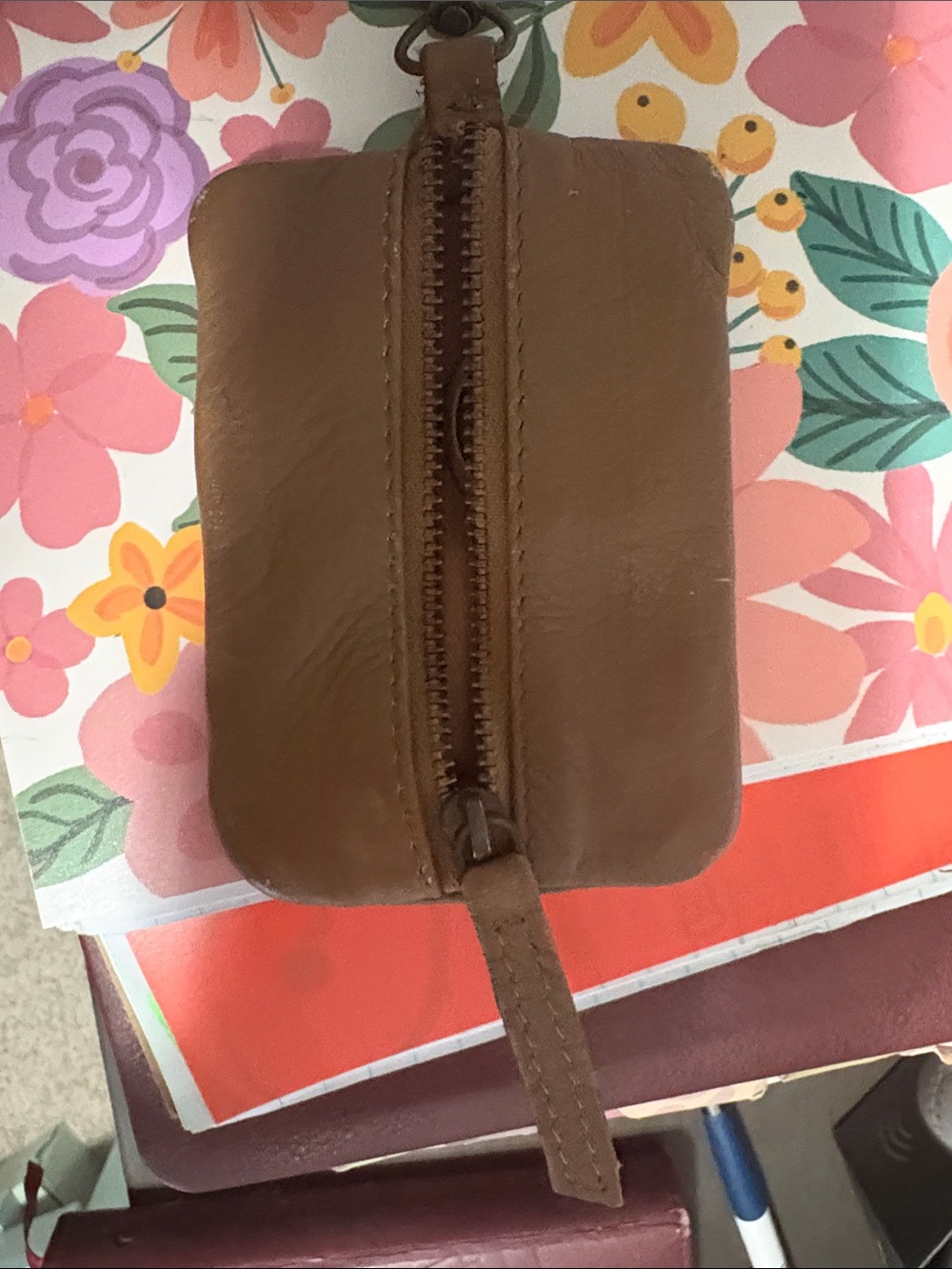 Compact Brown Leather Zip Pouch
